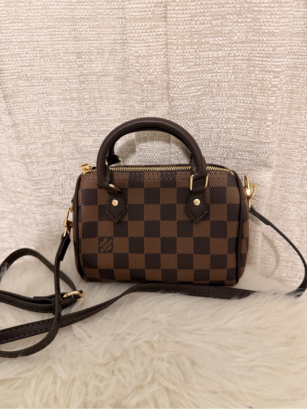 Louis Vuitton Brown Damier Mini Speedy Crossbody Bag with Gold Hardware